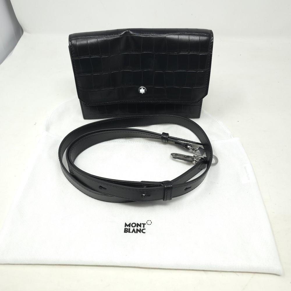 Montblanc Black Crocodile Embossed Leather Crossbody Bag Clutch Silver Hardware